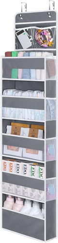 Univivi Over Door Hanging Organizer Storage with 5 Large Pockets and 2 Small PVC Pockets for Cosmetics Wall Hanging Storage Organizer for Pantry Baby Nursery Bathroom Closet Dorm(Grey)