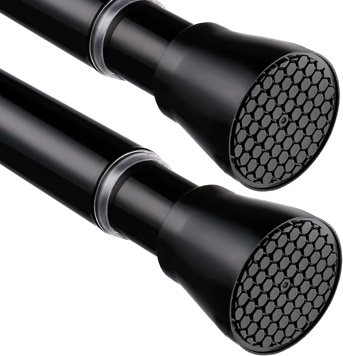 2 Pack Black Shower Curtain Rod 45 to 77 Inch,Shower Rods for Bathroom,Spring Tension Curtain Rod No Drilling for Windows Doors Closet Kitchen Wardrobe
