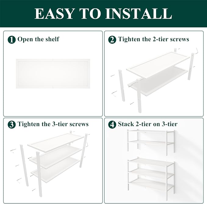 Smiry Bamboo Shoe Rack, 5 Tier Shoe Organizer for Entryway & Closet, Stackable Free Standing Storage Shelf for Shoes, Bags & Plants, White