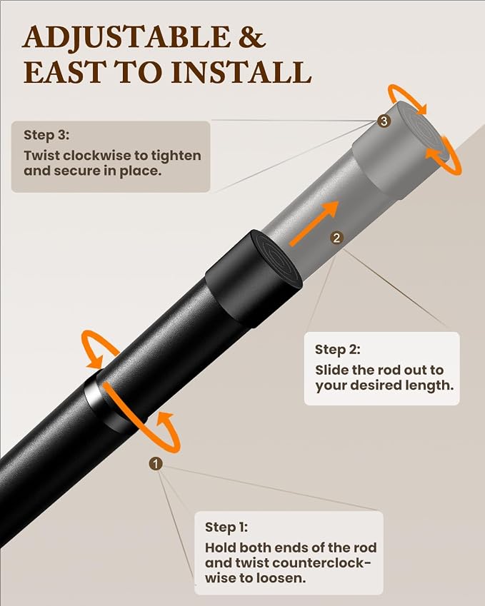 Closet Rod, 17-28 IN Closet Rods for Hanging Clothes, Black | Stepless Adjustable, Supports up to 66 lbs, Multiple Size Options, Easy Installation, Multi Purpose, Wall-Mounted