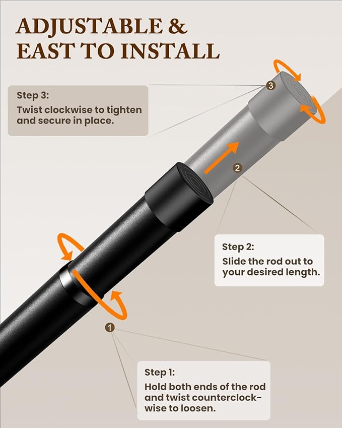 Closet Rod, 17-84 IN Closet Rods for Hanging Clothes, Black | Stepless Adjustable, Supports up to 66 lbs, Multiple Size Options, Easy Installation, Multi Purpose, Wall-Mounted