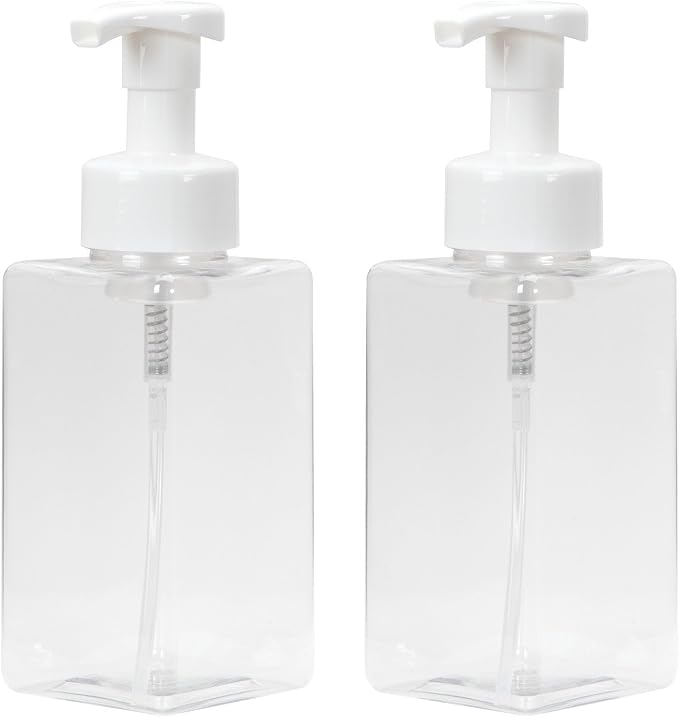 Ginger Lily Farms Foaming Soap Dispenser, Refillable Plastic Pump Bottles for Liquid Hand Soap, 15 oz. Clear Bottle with White Pump, 2-Pack