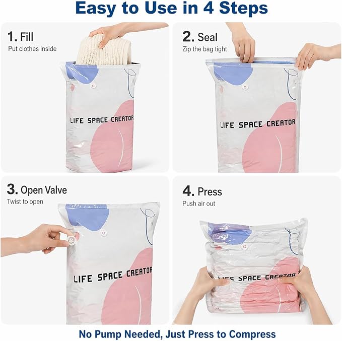 2Pcs (L/XL) No Pump Vacuum Storage Bags, Cube Compression Space Saver Bags for Clothes, Comforters, Blankets, Pillows and Bedding, Reusable Vacuum Seal Storage Bags