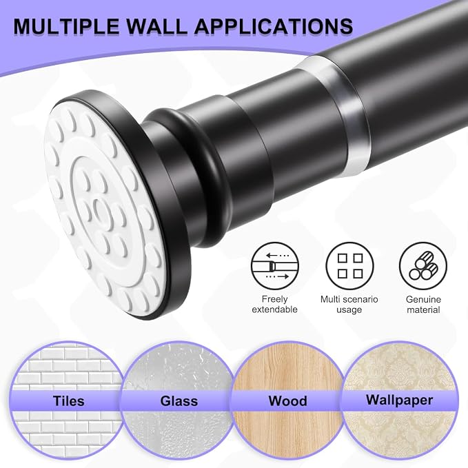 Small Tension Rod 18-32 Inches Black Shower Curtain Rod Heavy Duty Spring Short Tension Curtain Rod No Drilling Adjustable Shower Rod for Closet