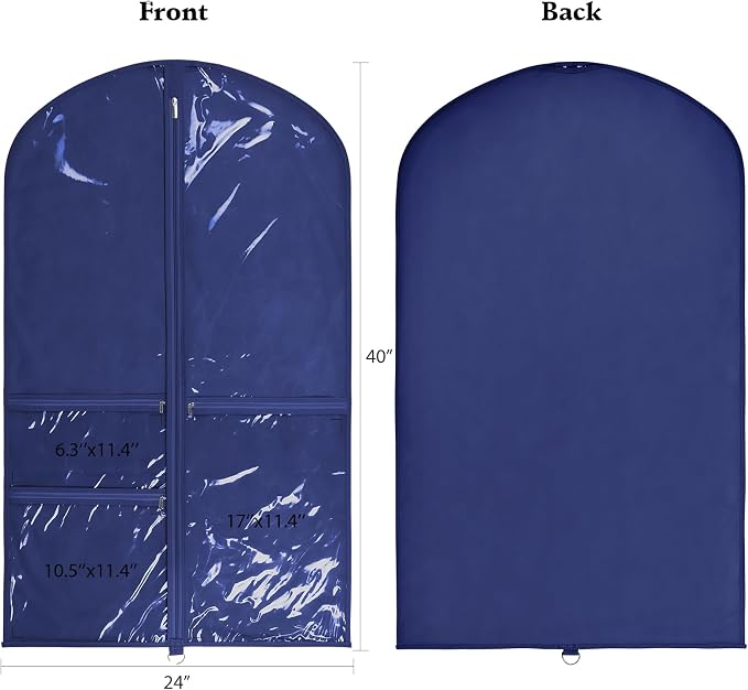 Univivi Kids Garment Bags for Dance Costumes 40 Inch Hanging Dance Costume Bag for Dance Competitions, with 3 Medium Clear Zipper Pockets for Dance Costumes, Closet Storage (Navy Blue), 1 Pack