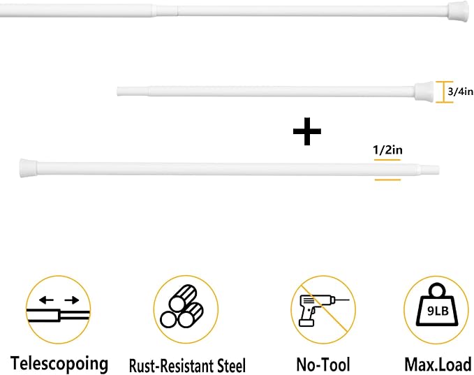 KXLife Tension Curtain Rod Adjustable 28-40 Inch, 3 Pack, White | No Drilling, Expandable Spring Loaded, Renter Friendly, for Window, Doorway, Kitchen