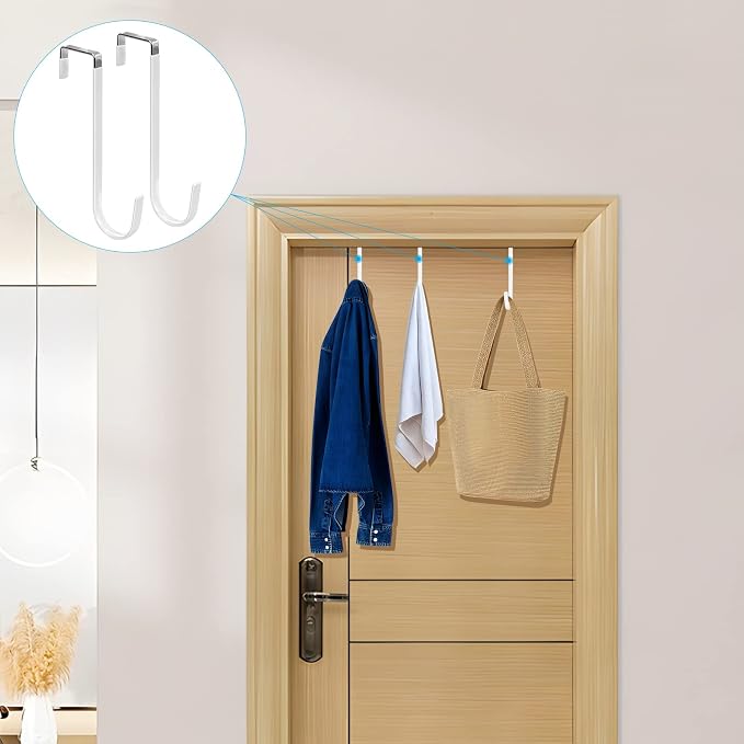 FYY Over the Door Hooks, Single-Hanger 6 Pack, Fits Doors 1.6" White | Heavy Duty Metal, Hold 20lbs, Rubber-Coated, No-Drilling, for Bathroom Dorm, Hanging Towels Clothes Hats Bags Coats Wreaths