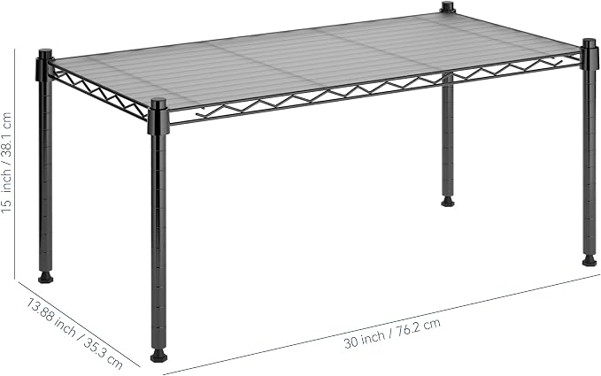 Whitmor 1 Tier Shelving Units, Wire Rack Storage Organizer, 30" L x 14" W x 15" H, Black w/Liner