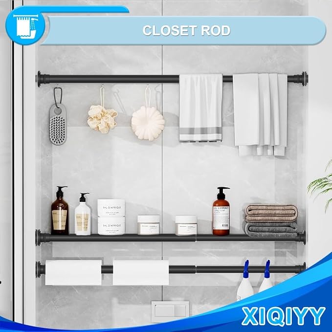 Heavy Duty Tension Rod,Adjustable Shower Rod Tension 28 to 48 inches,Compression Curtain Rod for Windows,Curtain,Doorway,Black