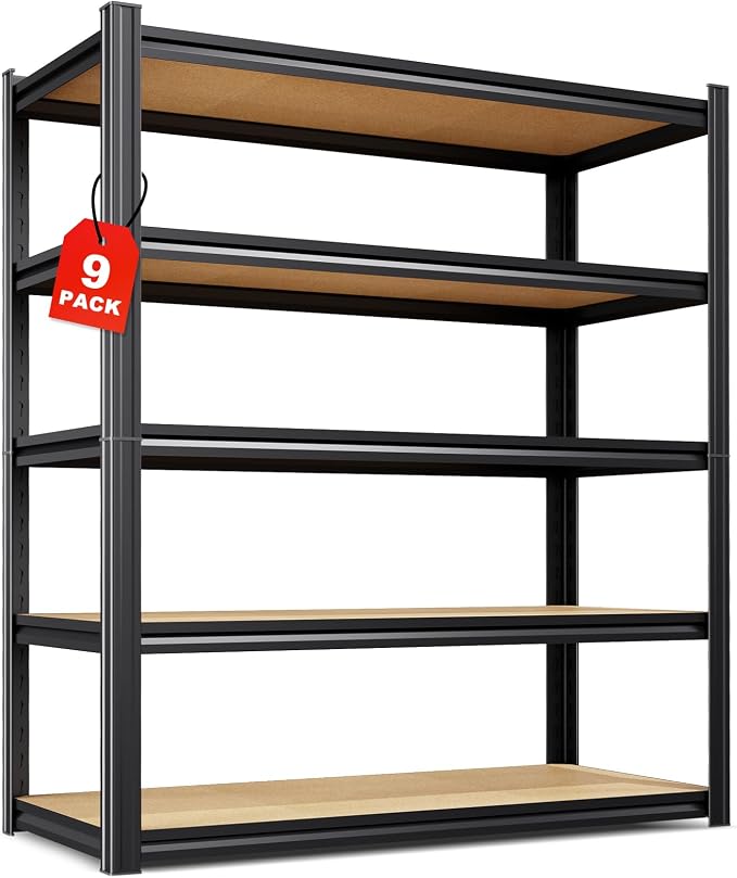 Set of 9 Garage Shelving-2050 lbs 5 Tier Storage Shelves,Adjustable Heavy Duty Metal Shelving Unit and Storage Large Rack,Utility Steel Shelf For Warehouse Industrial Pantry Basement 78"x46"x20"