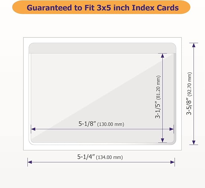 IMAGAME Clear Adhesive 3" x 5" Index Card Pockets, Labels Holders, 50 Pack | Top Open for Loading, Plastic Labels Holders, For Storage Bins and Library Card, Organizing and Protecting Cards, Photos
