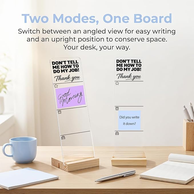 Monitor Memo Board, Sticky Note Holder, Sticky Note Board for Desk, Acrylic Desk Buddy with Wooden Base, Includes 200 Notes, Featuring Don't Tell Me How to Do My Job Funny Office Quote