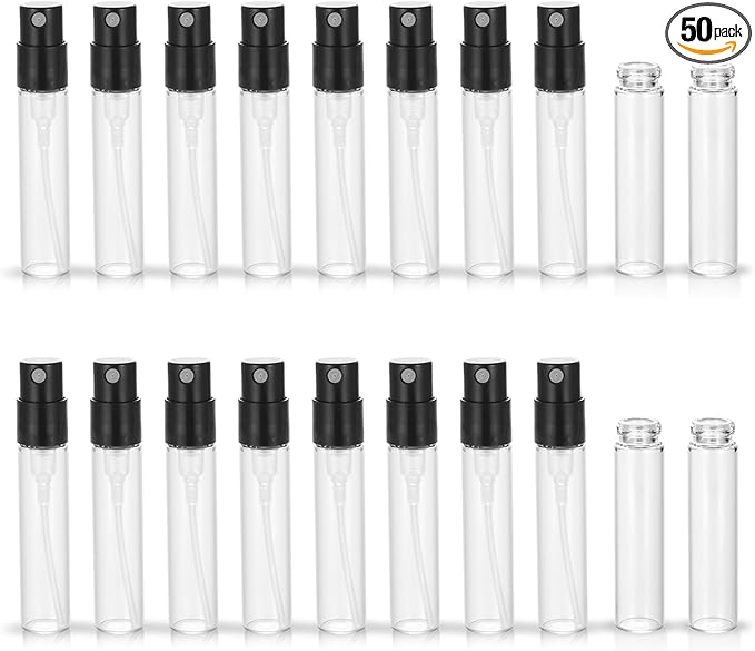 Mini Perfume Travel Refillable Bottle Cologne Sample Pocket Small Empty Glass Spray Bottles Travel Size Perfume Atomizer Bottle Clear 2.5ML (50 Pack)