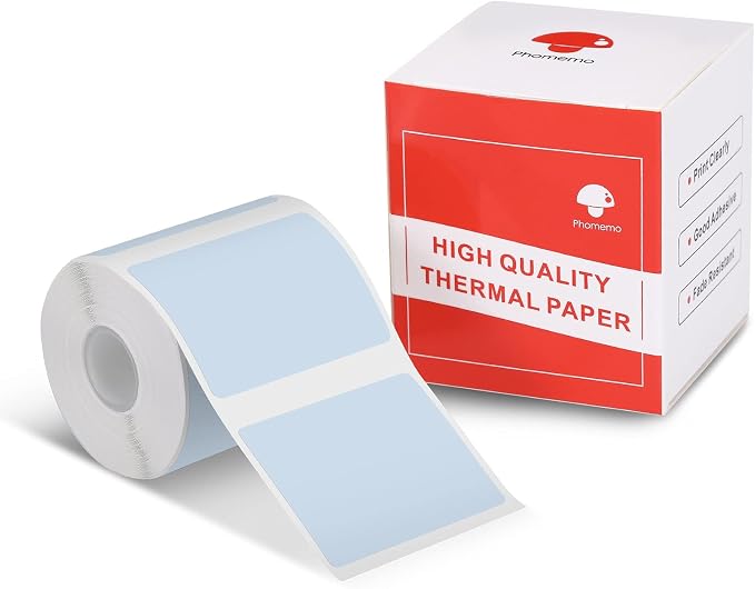 Phomemo Sticker Label M110/M221/M220/M120/M200/M110S Thermal Label- Black on Blue 1.57"x1.18"(40x30mm) for Small Business, Home, Office, 230 Labels/Roll