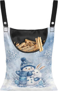 Winter Snowman Adjustable Door-Hanging Laundry Clothespin Bag Bunny Clothespin Storage Bags Laundry Clothespins Bag, Hanging Storage Organizer with Hanging Rope for Home Outdoor