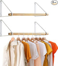 IBUYKE Wall Mounted Clothes Rack Set of 2, Wood Wall Mounted Clothes Rail, Space-Saving Hanging Closet Rod, Modern Wardrobe Coat Rack for Entrance, Wall, Door, Bathroom, Bedroom, White TYJ005W-2
