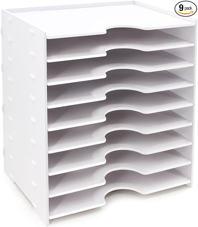 SONGWAY File Organizer for Desk - 9 Tier Wide Document Holder, Letter Mail Tray Storage Rack, File Sorter Organizer, Paper Storage Holder, Desktop Organizer for Home Office School, White