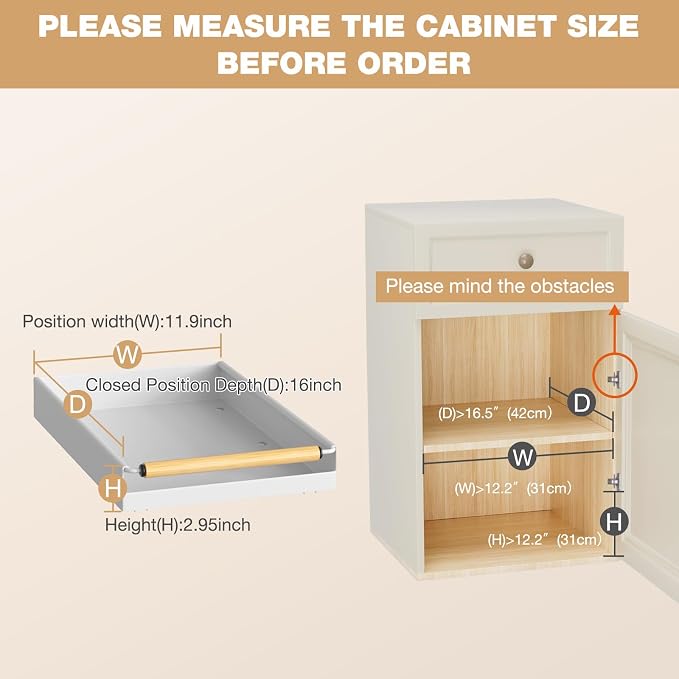 2 Pack Pull out Cabinet Organizer, 16" Deep Pull Out Drawer for Kitchen Cabinets Adhesive with Nano Film, Slide out Cabinet Organizer Shelf for Pantry Bathroom Organization White