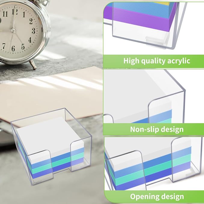 Acrylic Sticky Note Holder, Clear Acrylic Notepad Holder | for 3" x 3" Sticky Note Storage, with 200 Sheets Self-Stick Sticky Notes, for Office and Classroom Desk Organization