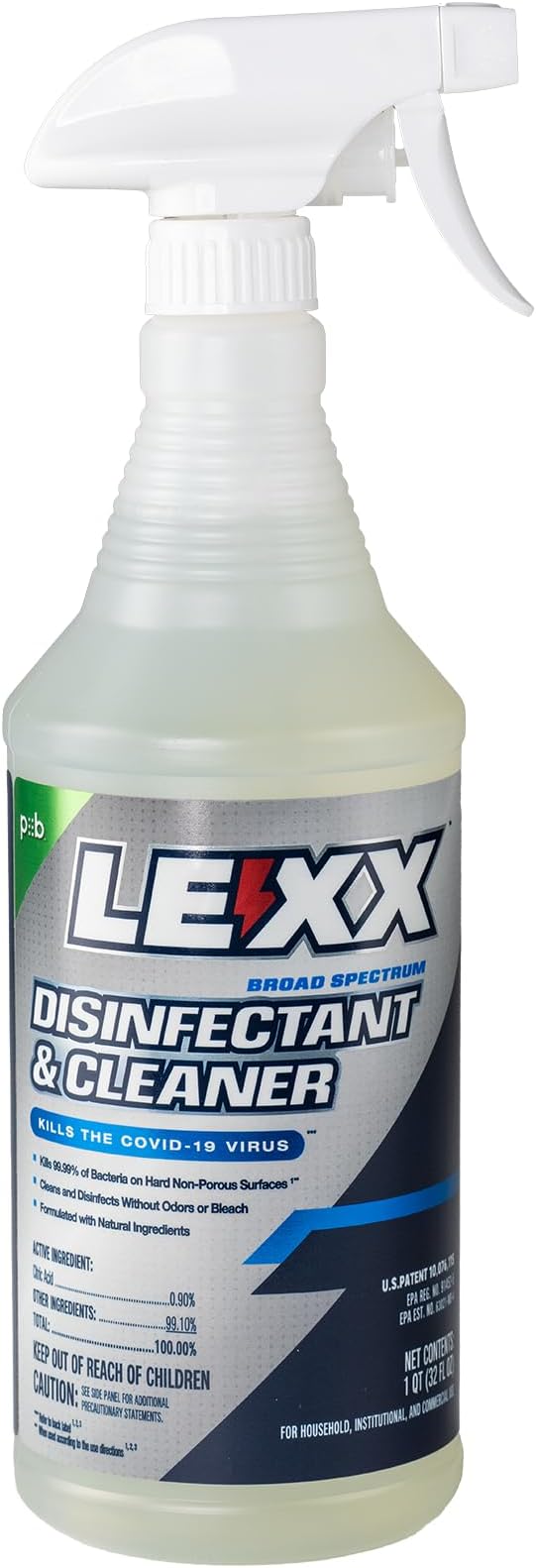 LEXX® RTU Broad Spectrum Disinfectant & Cleaner Spray - EPA Registered, Kills 99.99% of Bacteria - Hospitals, Schools, Offices, Homes - Citric Acid, Safer Choice, Non-Toxic, No Bleach - 32 fl. oz.