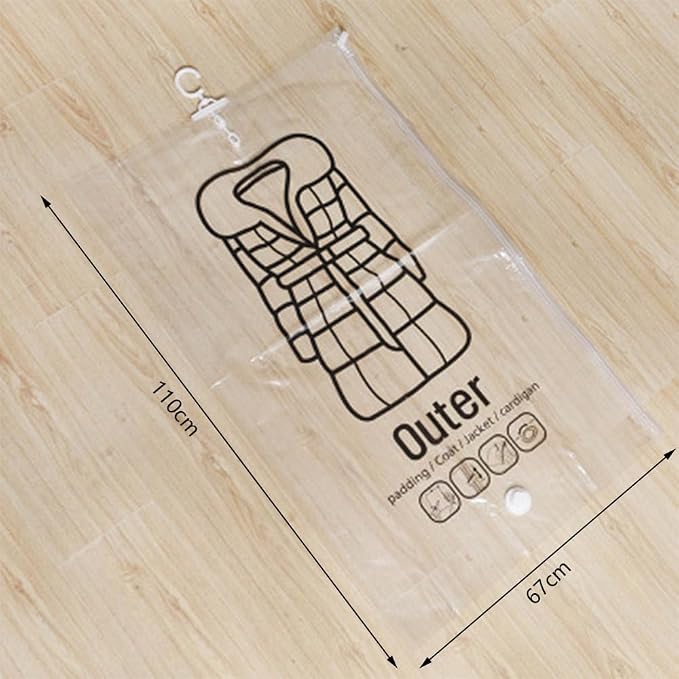 Hanging Vacuum Storage Bags, 2Pcs Space Saver Garment Bags for Clothes, Dresses, Coats, Reusable Vacuum Seal Storage Bags with Hangers, for Dresses, Coats, Down Jackets(L 2Pcs)