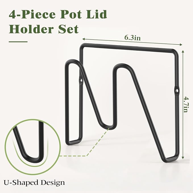 4 Pack Pot Lid Organizer Rack for Cabinet Door, No Drilling