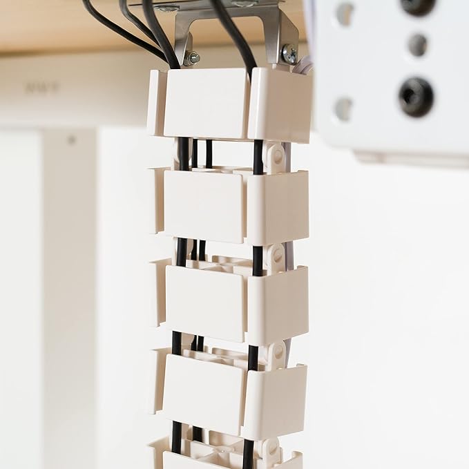 VIVO Under Desk Vertebrae Cable Management Kit, Adjustable Quad Entry Flexible Cord Organizer for Home Office, White, DESK-AC01C-W