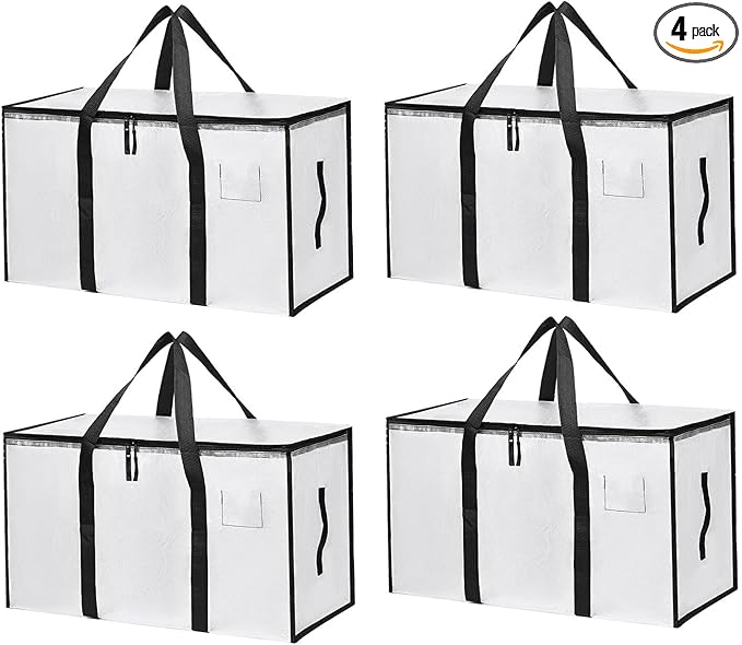 4 Pack Large Moving Bags with Zippers & Carrying Handles, Heavy Duty Storage Tote Moving Boxes ，Space Saving (Clear, 4 Pack)