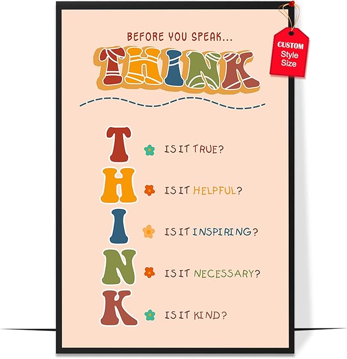 LOLUIS Mental Health Poster, Boho Therapy Tools Educational Supplies Art Print Classroom School Office Decor (Before You Speak Think, Custom Frame Type)