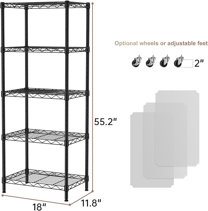SINGAYE Small Wire 5 Adjustable Shelves Pantry Metal Shelf Floor Organizer | Armoire Adjustable Floor Kitchen Narrow Organizer Rack Shelving Short Square Stackable Standing Storage Tier Under Unit