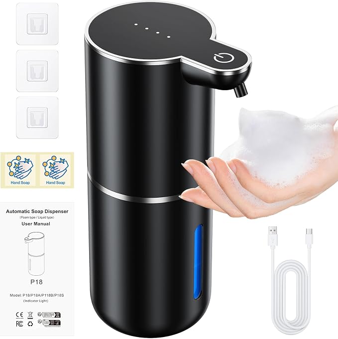 Fantictas Automatic Foaming Soap Dispenser Touchless, 4 Adjustable Levels | Foam Soap Dispenser 380ML, USB Charging Wall Mount for Kitchen & Bathroom, IPX5 Waterproof