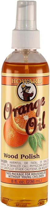 HOWARD - Orange Oil Wood Polish - Revitalize and Conditions Your Wood Furniture, Safe on finished and unfinished wood. Size: 8 Fl oz