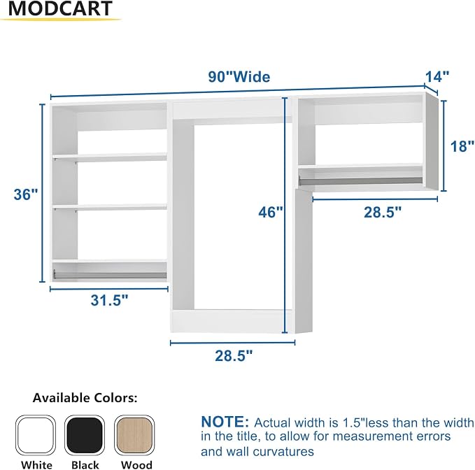 Modular Closet System, 90" Wide Closet Organizer System with Hanging Shelving , Wood Tower Closet Storage for Walk In Closets, Wall Mounted Wardrobe Organizer Kit System, Bedroom, White