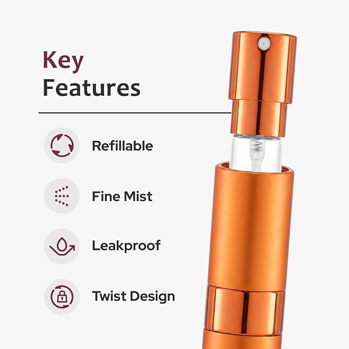 LISAPACK 8ML Atomizer Perfume Spray Bottle for Travel (3 PCS) Empty Cologne Dispenser, Portable Sprayer (Cyan, Rose Red, Orange)