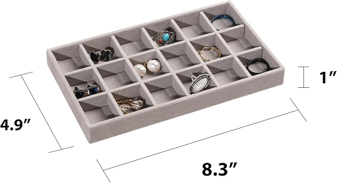 Frebeauty Jewelry Trays for Drawer,Set of 6 Jewelry Organizer and Storage | Velvet Material,Earring Holder Organizer,Stackable Jewelry Display for Vanity,Drawer Inserts for Rings,Studs,8.3×4.9 inch