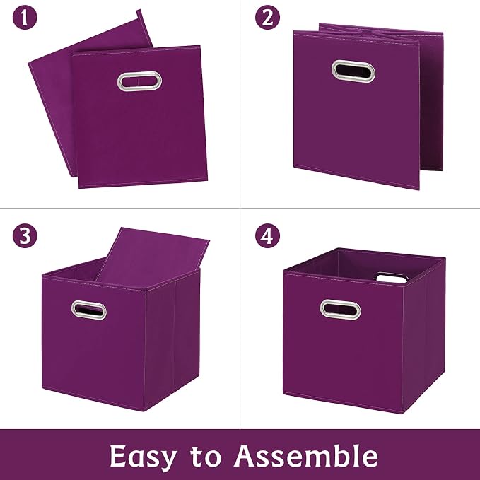 Fabric storage bins Cubes, Fabric Cube Organizer with Handle, Foldable Cube Bins for Cloth or Accessary Storage, 11x11x11, Set of 3, (Purple)