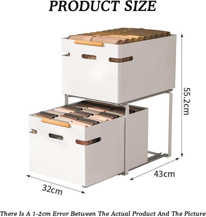 Pull Out Storage Basket,bedroom Closet Storage Racks,2-tier Stackable Storage Bins,20kg Weight Capacity,for Kitchen Bathroom Cabinets(Black,43x32x55.2cm)
