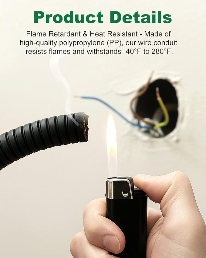MUZIK 4 Packs Split Wire Loom, 60FT Flame Retardant PP for Cable Management | Heat & Abrasion Resistant, Flexible Split Design, Durable Cable Protection, Automotive & Home Use, Long Lasting Protection