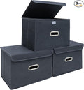 STOREONE Fabric Storage Cube Bins Foldable Organizer Container Collapsible Basket with Lids and Metal Handles, for Home, Bedroom, Closet 3 Pcs (Grey)