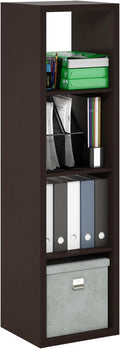 Furinno Cubicle 4-Cube Book Shelf, Extra Thick Vertical Bookshelf, Dark Oak | Horizontally & Vertically Reversible Bookcase with Open Back, 14.6" x 16" x 58",For Living Room, Bedroom, Home Office