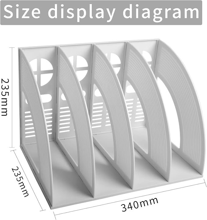 A4 File Holder Magazine File Folder Desk Organizer, 4 Vertical Compartments Bookshelf Document Divider Paper Box Bookends for Office Home Organization and Storage Racks