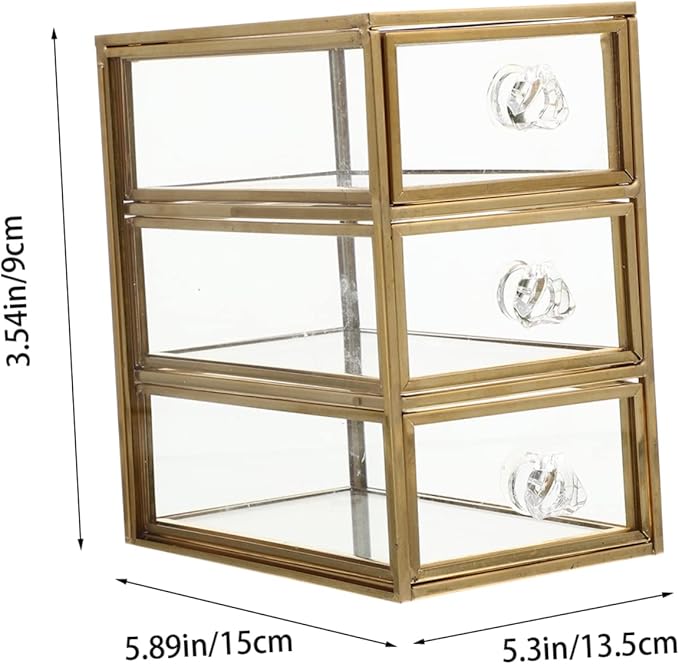 UKCOCO Transparent Drawer Jewelry Storage Box Nordic Style Desktop Organizer with Premium Alloy Frame Compact Space Saving Design for Home and Dormitory Use and Stylish Display Case