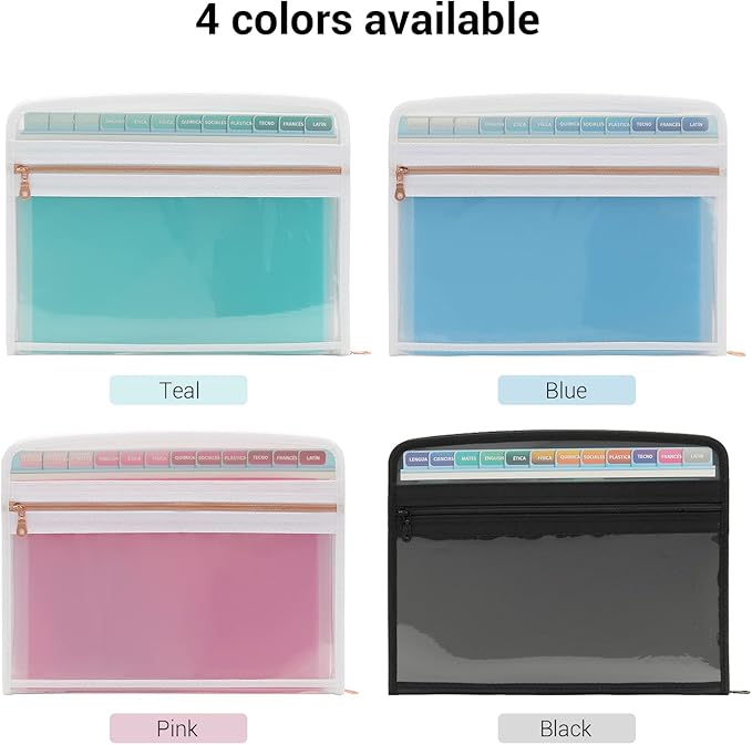 Mukawa 13 Pocket Zippered Expanding File, Zippered Accordion File Organizer, Accordion Folder with Zipper for Documents Letter Size A4 Papers (Blue)