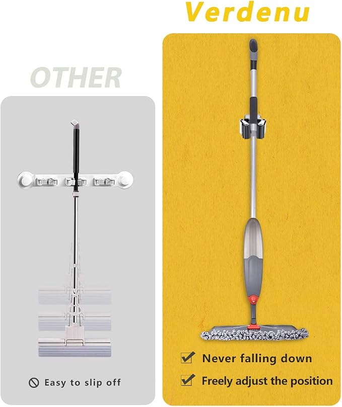 Verdenu 15 Pack Broom Holder Wall Mount, Mop and Broom Holder Wall Mount, Stainless Steel Command Broom Holder with Screws, Garden Tool Storage Organizer for Kitchen, Home, Bathroom, Garage, Grey