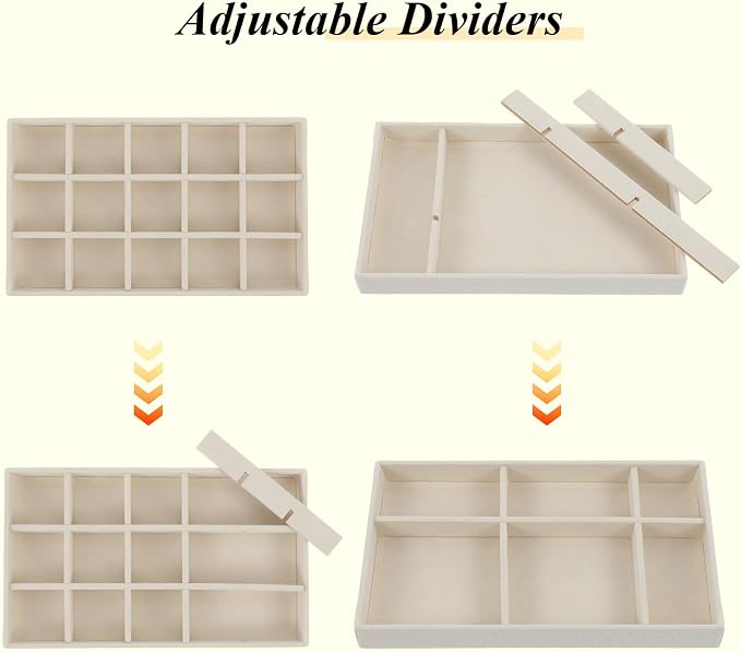8 Pack Velvet Jewelry Trays Stackable Jewelry Organizer Tray Inserts for Drawer Beige Jewelrys Storage and Display Case for Necklaces Rings Earrings Bracelets