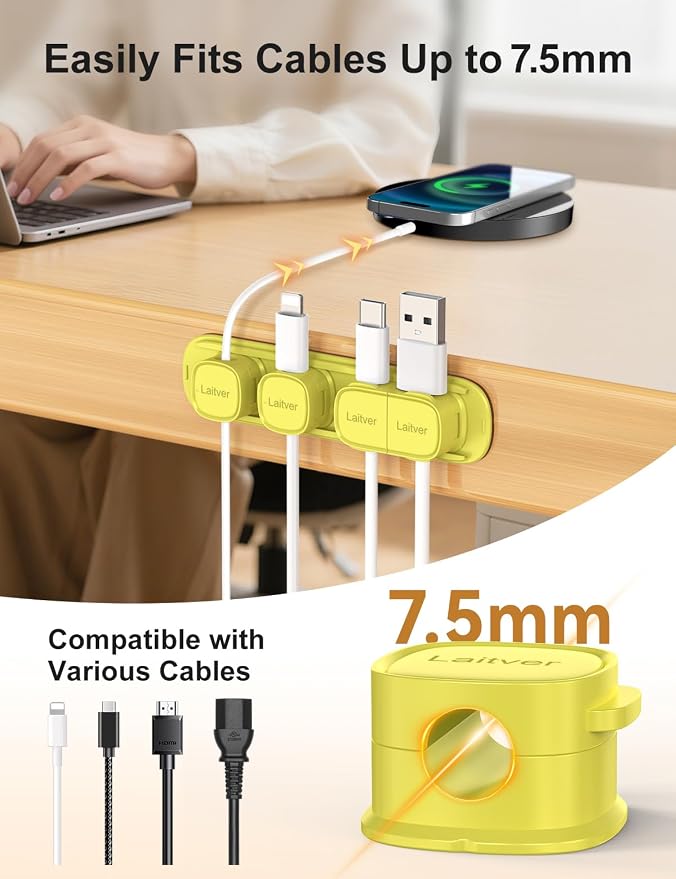 6 Pack Magnetic Cable Clips [1s Open/Lock], Cord Organizer Holder | Strong Adhesive Desk Cable Management- Organize Charging Cords Neatly for Home, Office, Car,Desk, Nightstand-Emerald Green