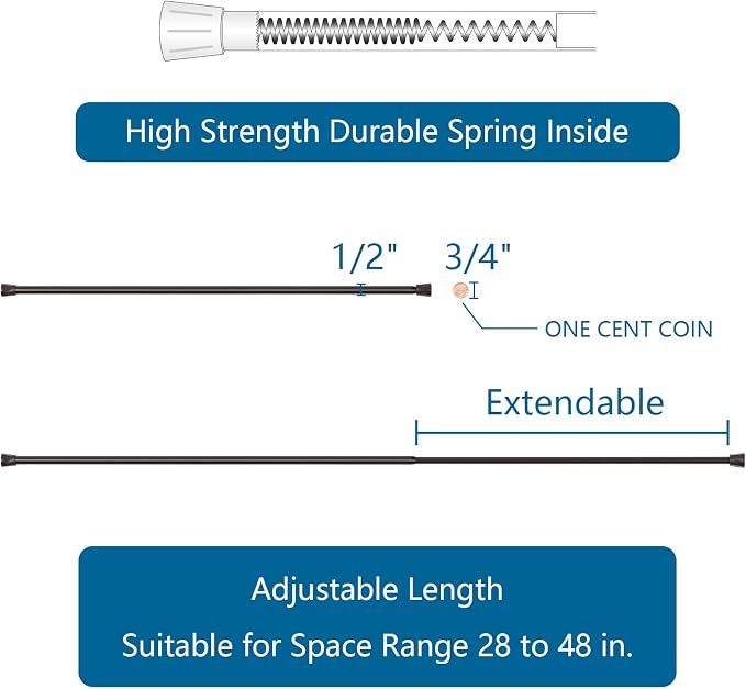 TYRON 2Pcs Spring Tension Curtain Rods for Windows 28 to 48 Inch, Bronze Adjustable Extendable Small Tension Rod No Drill, Room Divider Doorway Curtain Tension Rod