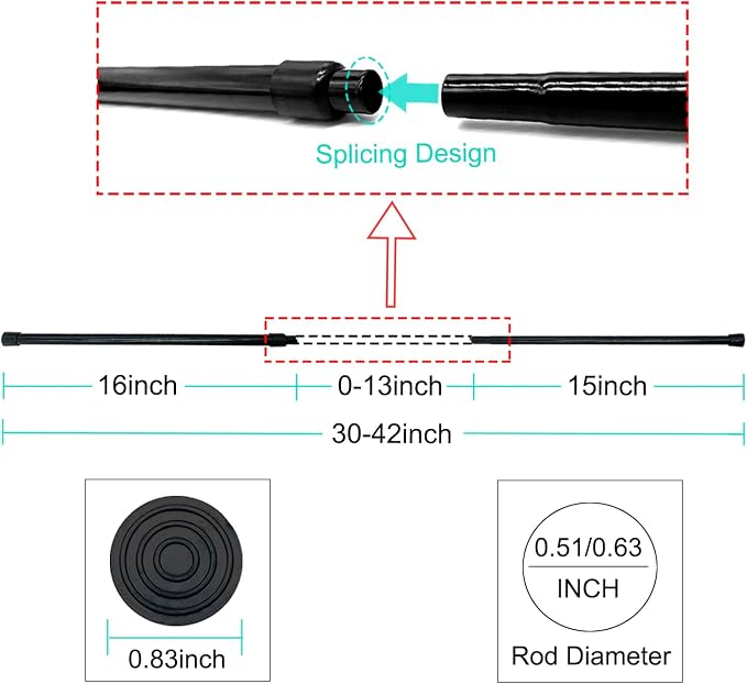Short Small Spliced Tension Rod 30"-42", Black