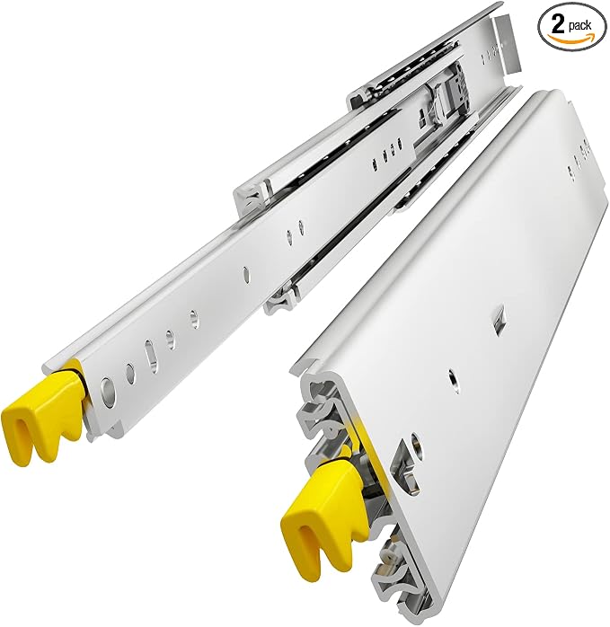 VADANIA 40" Industrial Grade Heavy Duty Drawer Slide with Lock #D76, 3" Widening Up to 379lb Load Capacity, 3-Fold Full Extension, Ball Bearing Lock-in & Lock-Out, Side Mount, 1-Pair