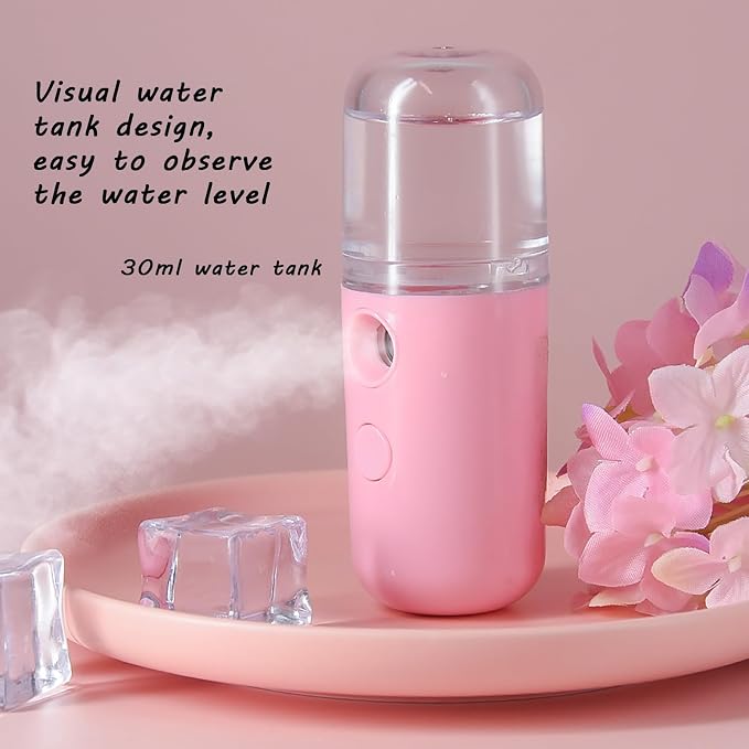 Nano Facial Mister, Nano Mister for Eyelash Extensions Face Daily Care Pink | Portable Mini Mister for Lash Extension, Electric Face Mister for Cool Down with 1oz Large Capacity Screwing Visual WaterTank